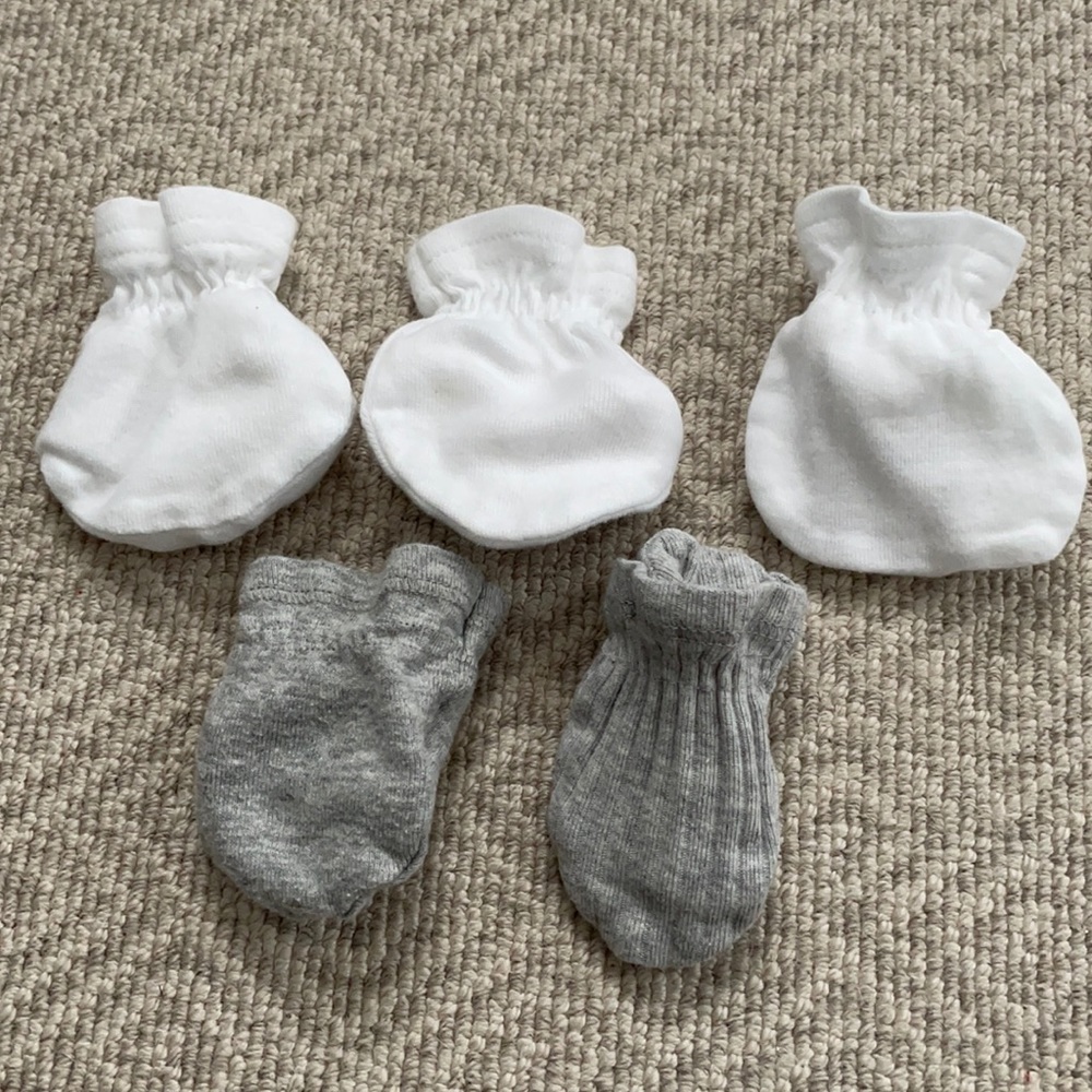 Newborn Mittens - Burts Bees and Gerber Gray and White